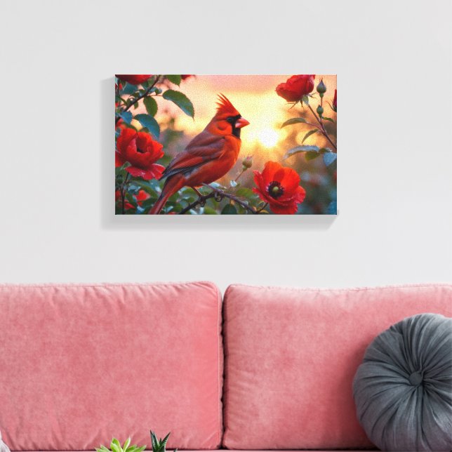 Red Cardinal Vibrant Bird Canvas  Print (Insitu(LivingRoom))
