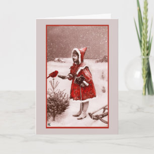 Red Cardinal Vintage French Greeting Card