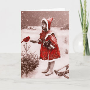 Red Cardinal Vintage French Greeting Card