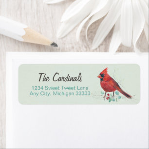 Red Cardinal Watercolor Art Return Address  Label