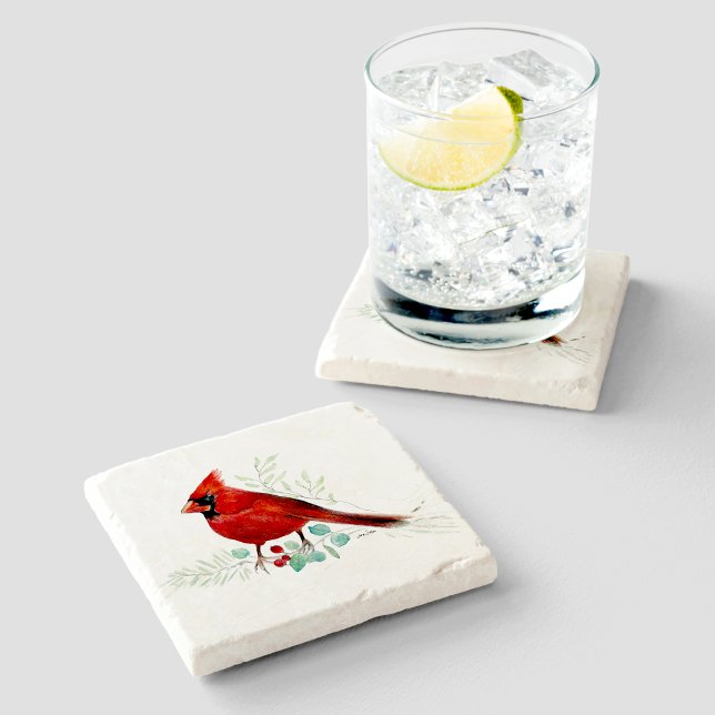 Red Cardinal Watercolor Art Stone Coaster (Red Cardinal Watercolor Art Stone Coaster from Jenn's Emporium. )