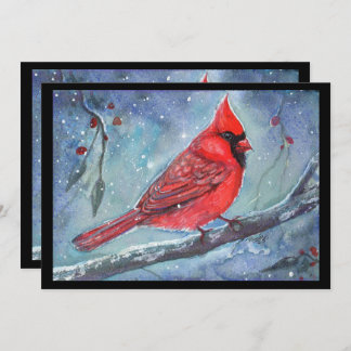 Red cardinal watercolor design by Renee Lavoie Holiday Card