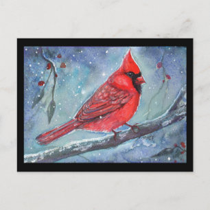 Red cardinal watercolor design by Renee Lavoie Postcard