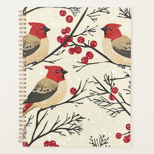 Red Cardinal Winter Berry Christmas Pattern Planner (Front)