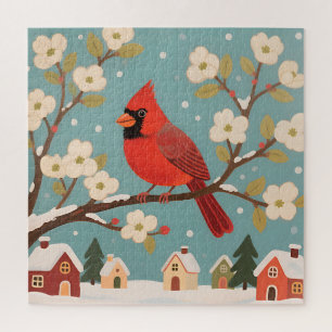Red Cardinal Winter Branch Jigsaw Puzzle