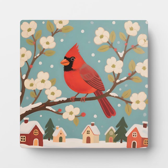Red Cardinal Winter Branch Plaque (Front)