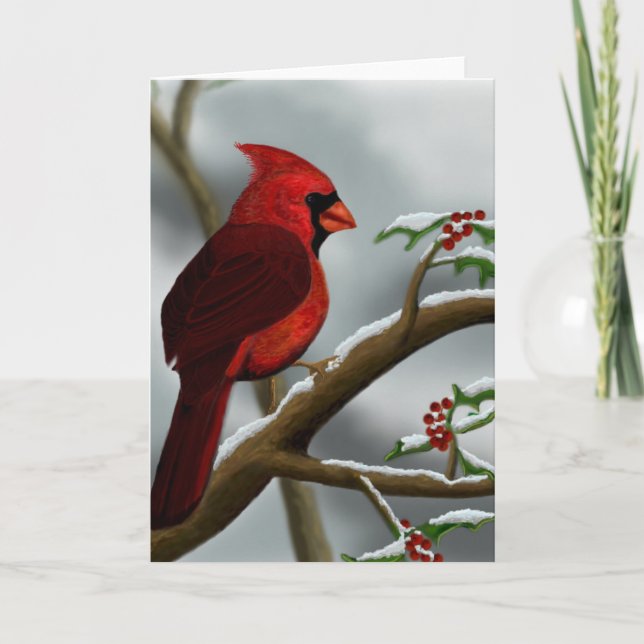 Red Cardinal Winter Christmas Card (Front)