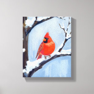 Red Cardinal Winter Holiday Watercolor Painting Canvas Print