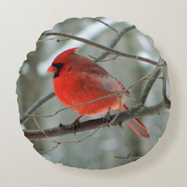 Red Cardinal (Winter) Round Pillow (Front)