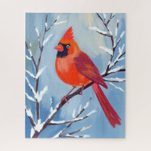 Red Cardinal   Winter Watercolor Holiday Jigsaw Puzzle