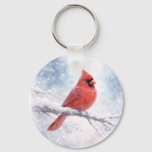 Red Cardinal Winter Watercolor Key Ring