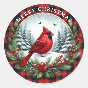 Red Cardinal with Holly Berries Classic Round Sticker