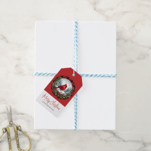 Red Cardinal with Holly Berries Gift Tags