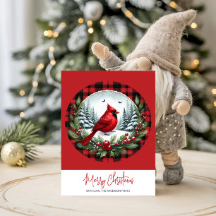 Red Cardinal with Holly Berries Holiday Card