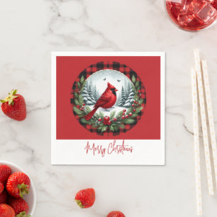 Red Cardinal with Holly Berries Napkin