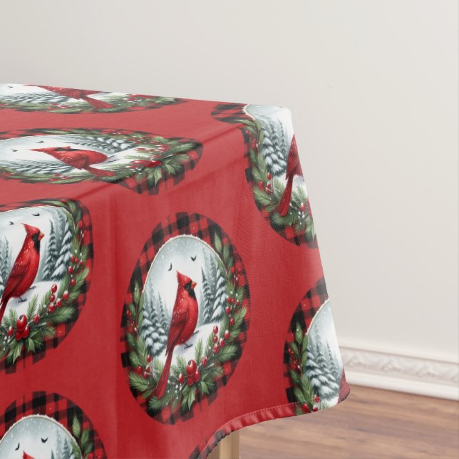 Red Cardinal with Holly Berries Tablecloth (In Situ)