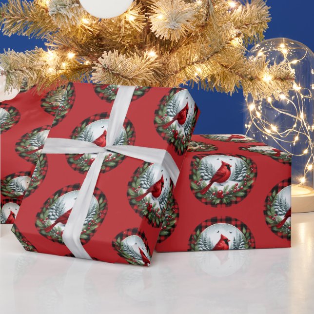 Red Cardinal with Holly Berries Wrapping Paper (Holidays)