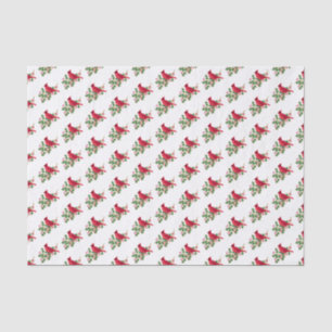 Red Cardinal with Holly Branch Christmas Pattern Tissue Paper
