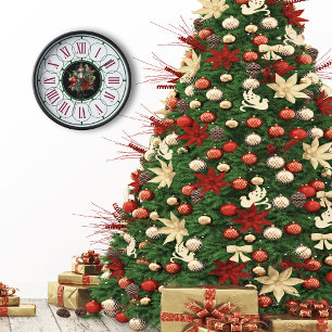 Red Cardinal With Holly Christmas Wall Clock