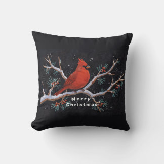 Red Cardinal with Winter Red Berries Cushion