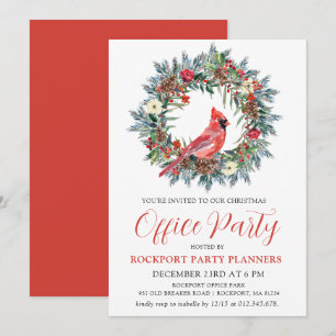 Red Cardinal Wreath Christmas Office Party Invitation