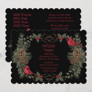 Red Cardinal Wreath Christmas Pot Luck Supper  Invitation