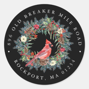 Red Cardinal Wreath Christmas Return Address Label