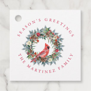 Red Cardinal Wreath Season's Greetings Gift Tags