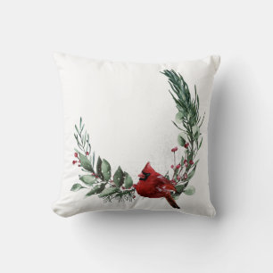 Red cardinal wreath winter rustic decor cushion