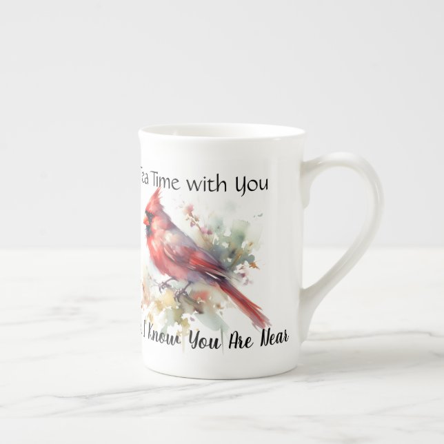 Red Cardinal '' You are Near '' Grief Bone China Mug (Right)