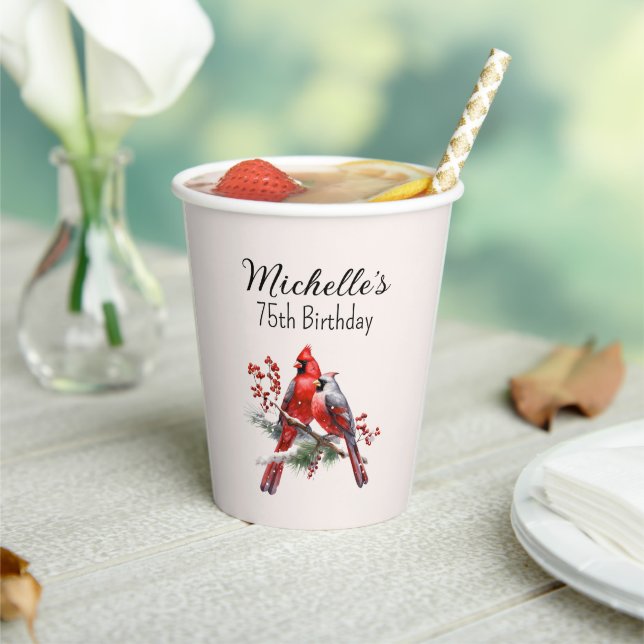 Red Cardinals 75th Birthday  Paper Cups (Insitu)