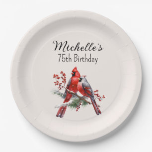 Red Cardinals 75th Birthday  Paper Plate