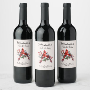 Red Cardinals 75th Birthday Thank You Wine Label