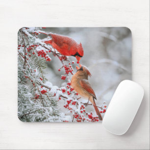 Red Cardinals and Berries in Winter Mouse Mat