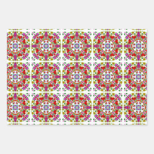 Red Cardinals and Colourful Flowers Birthday Wrapping Paper Sheet