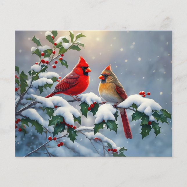 Red Cardinals and Holly in Snow (Front)
