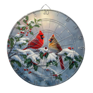 Red Cardinals and Holly in Snow Dartboard