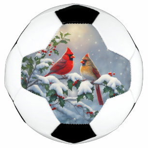 Red Cardinals and Holly in Snow Football