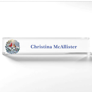 Red Cardinals and Holly in Snow Nameplate