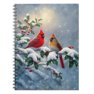 Red Cardinals and Holly in Snow Notebook