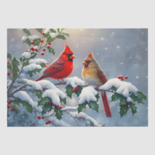 Red Cardinals and Holly in Snow Tissue Paper