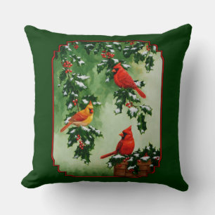 Red Cardinals and Holly Reversible Cushion