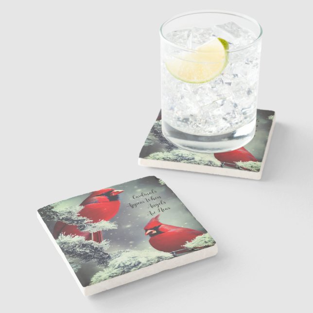 Red Cardinals Appear Angels Are Near Remembrance  Stone Coaster (Side)