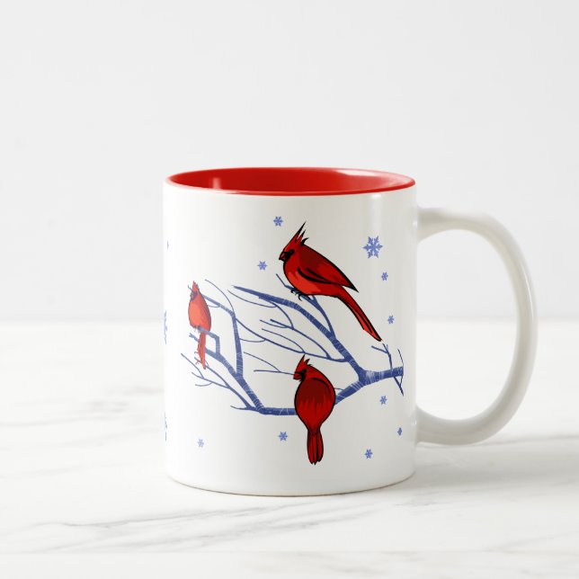 Red Cardinals Christmas Gift  Two-Tone Coffee Mug (Right)
