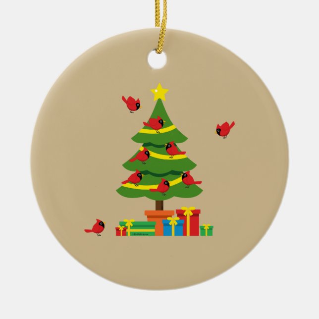 Red Cardinals - Christmas Merrier Spent Together Ceramic Tree Decoration (Front)