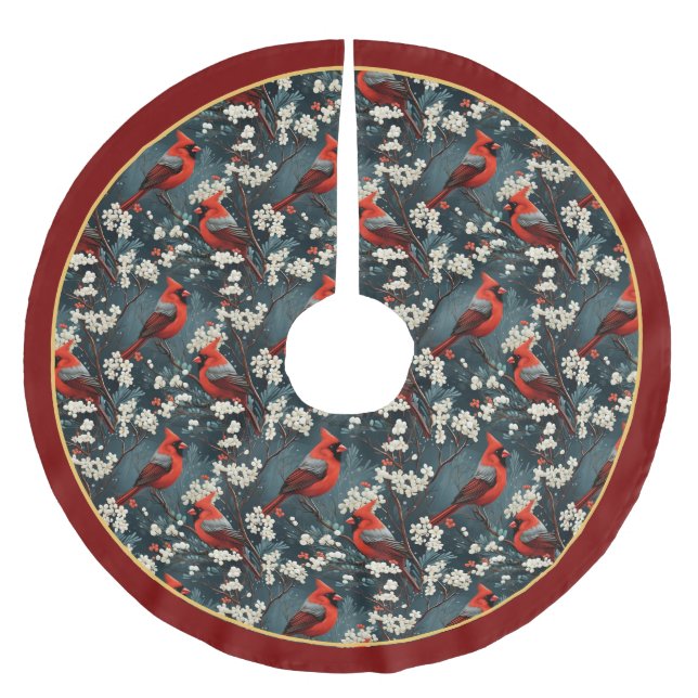 Red Cardinals Christmas Tree Skirt (Front)