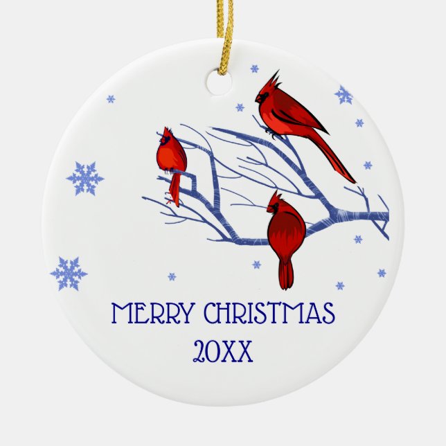 Red Cardinals | Custom Year Christmas Ceramic Tree Decoration (Front)