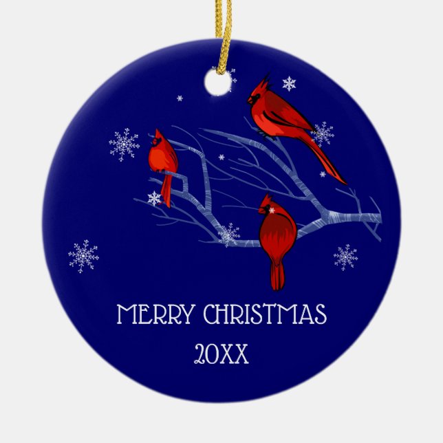 Red Cardinals | Custom Year Christmas  Ceramic Tree Decoration (Front)