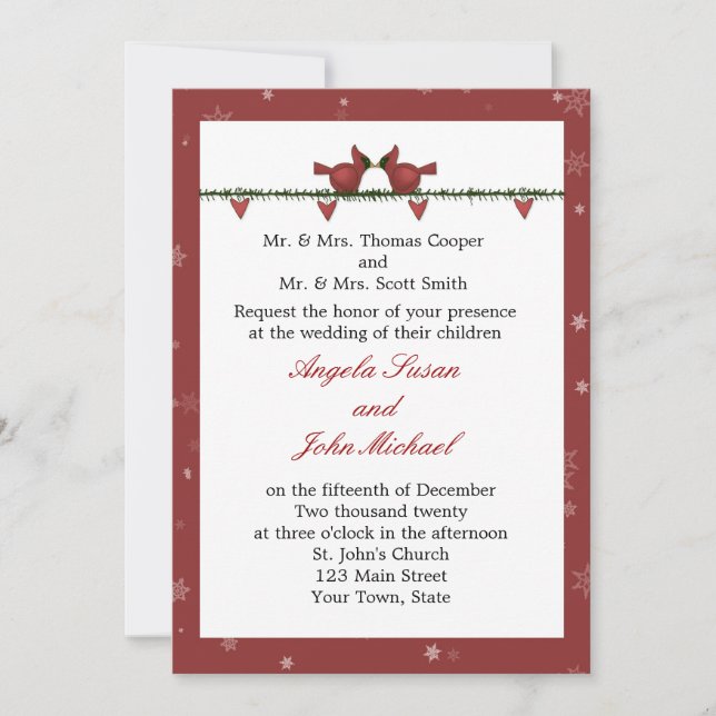 Red Cardinals Holiday Winter Wedding Invitation (Front)