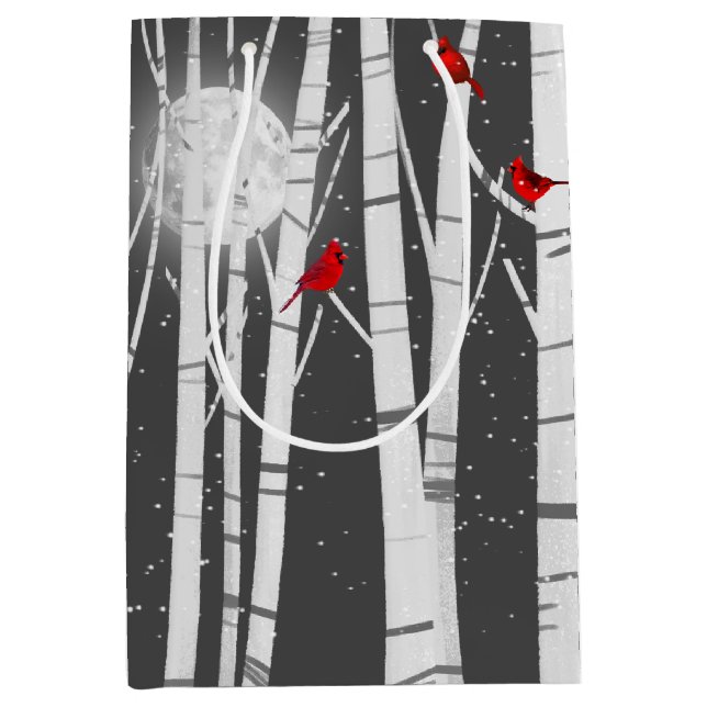 Red Cardinals in Birch Tree  Medium Gift Bag (Front)